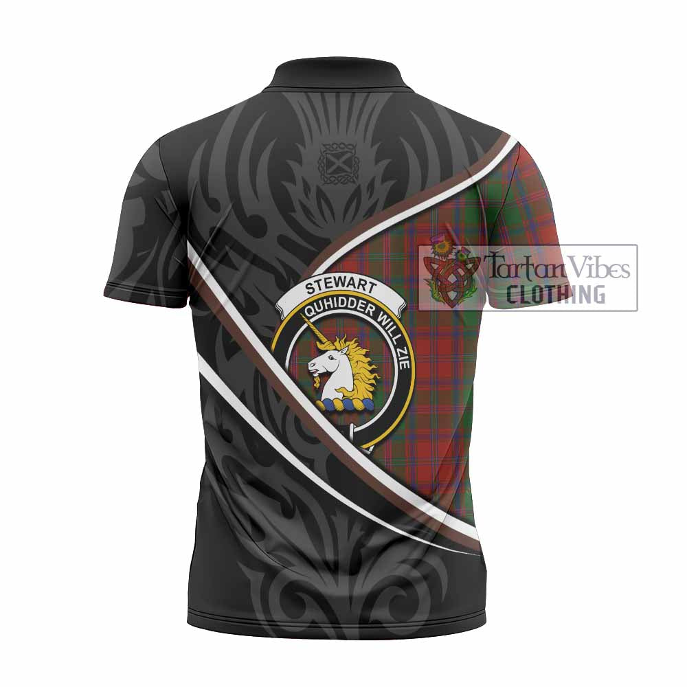 Stewart (Stuart) of Appin Tartan Family Crest Zipper Polo Shirt Celtic Scottish Thistle Floral - Tartan Vibes Clothing