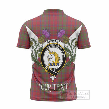 Stewart (Stuart) of Appin Tartan Family Crest Zipper Polo Shirt Scottish Burns Night Thistle Floral