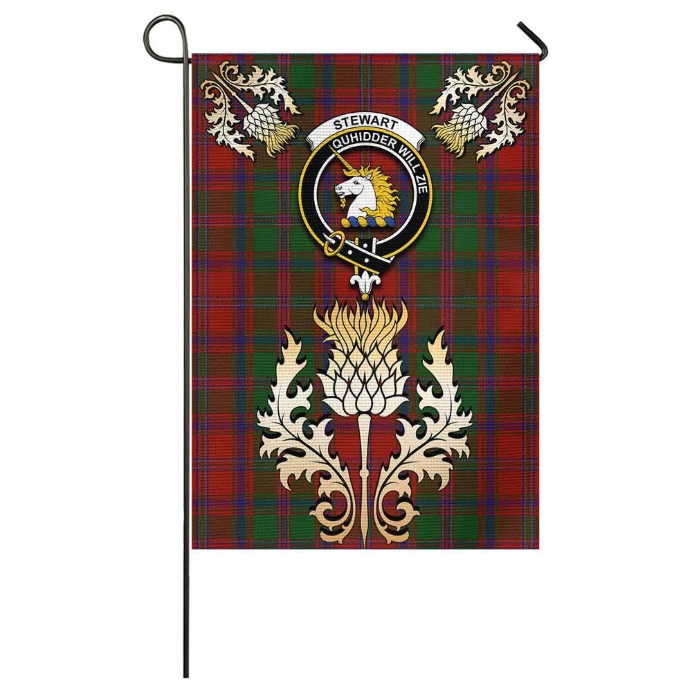 Stewart (Stuart) of Appin Tartan Garden Flag with Golden Regal Scottish Thistle Emblem - Tartan Vibes Clothing