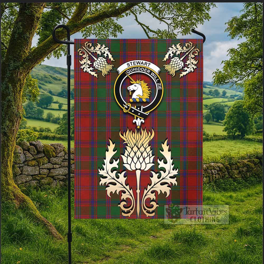 Stewart (Stuart) of Appin Tartan Garden Flag with Golden Regal Scottish Thistle Emblem - Tartan Vibes Clothing