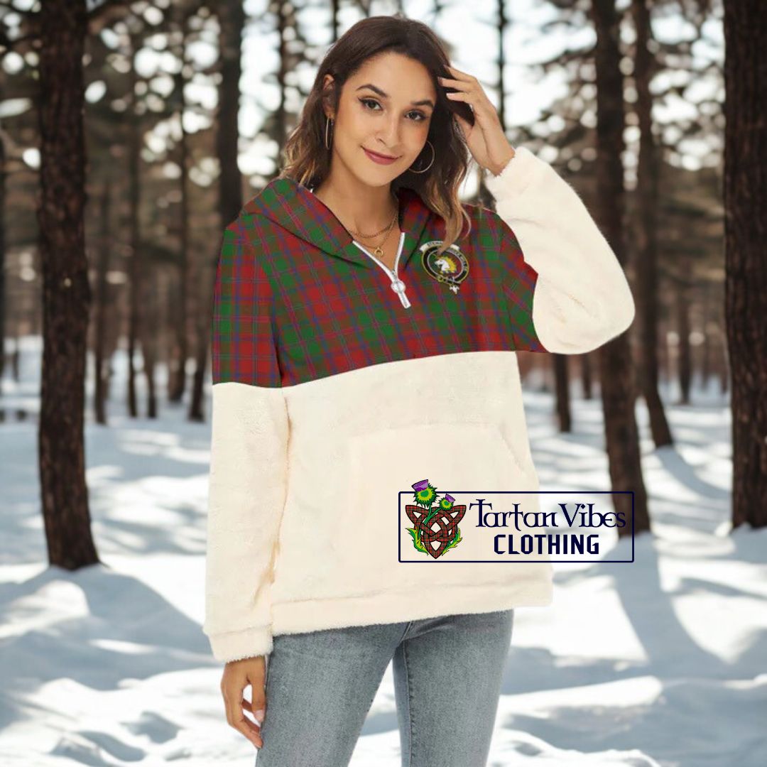 Stewart (Stuart) of Appin Tartan Half Style Women's Borg Fleece Hoodie with Half Zip with Family Crest