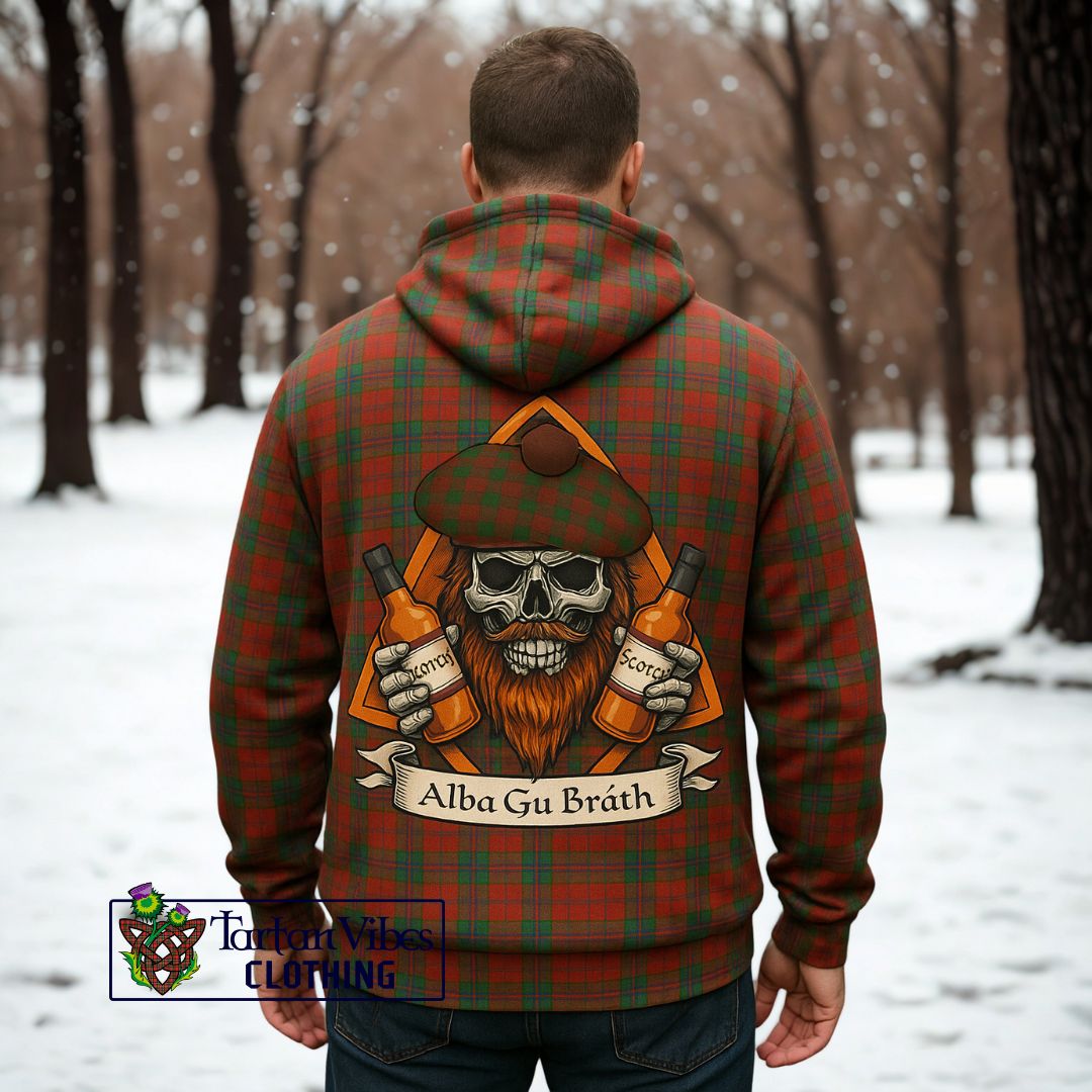 Stewart (Stuart) of Appin Tartan Hoodie with Family Crest and Bearded Skull Holding Bottles of Whiskey