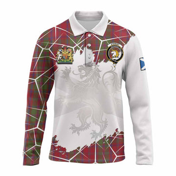 Stewart (Stuart) of Appin Tartan Long Sleeve Polo Shirt with Family Crest and Lion Rampant Grunge Style