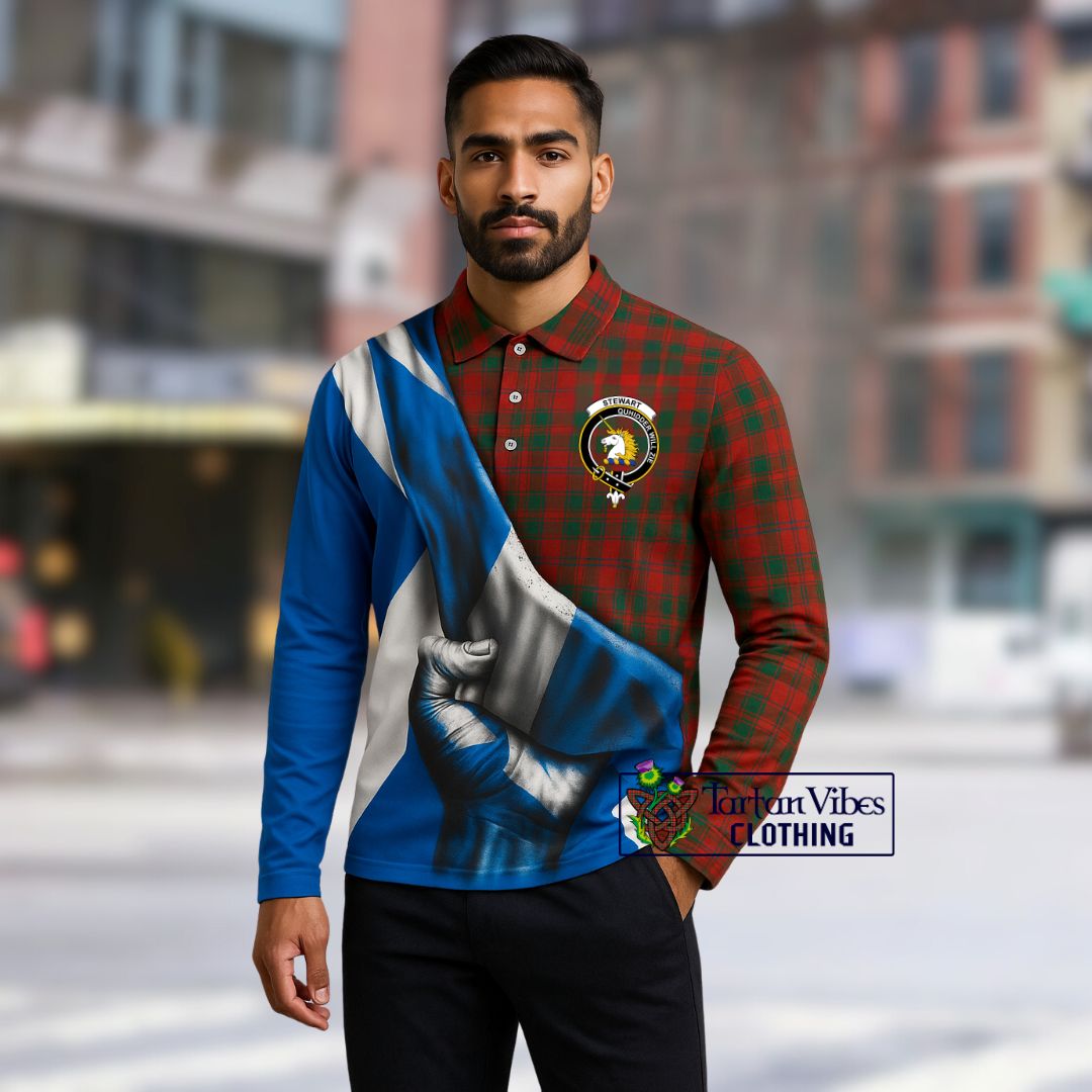 Stewart (Stuart) of Appin Tartan Long Sleeve Polo Shirt with Family Crest Scotland Patriotic Style