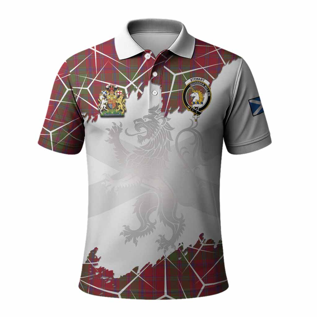 Stewart (Stuart) of Appin Tartan Polo Shirt with Family Crest and Lion Rampant Grunge Style