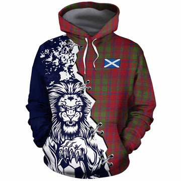 Stewart (Stuart) of Appin Tartan Scottish Cotton Hoodie Angry Lion With Soccer Ball Style