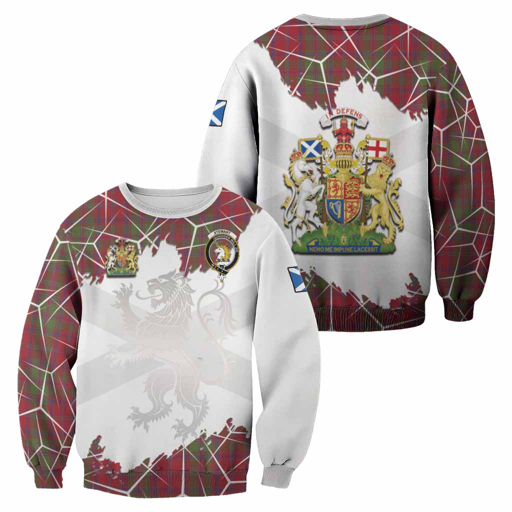 Stewart (Stuart) of Appin Tartan Sweatshirt with Family Crest and Lion Rampant Grunge Style