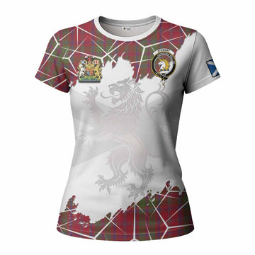 Stewart (Stuart) of Appin Tartan Women T shirt with Family Crest and Lion Rampant Grunge Style