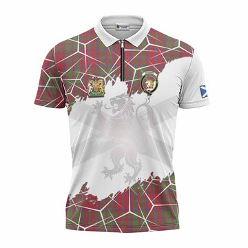 Stewart (Stuart) of Appin Tartan Zipper Polo Shirt with Family Crest and Lion Rampant Grunge Style