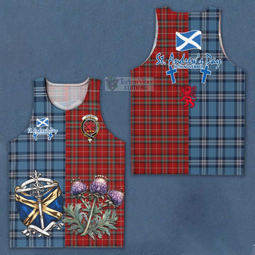 Stewart (Stuart) of Bute Tartan Men's Tank Top Happy St. Andrew's Day Half Tartan Style Men - Tartan Vibes Clothing
