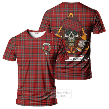 Stewart (Stuart) of Bute Tartan T-Shirt with Family Crest and Bearded Skull Holding Bottles of Whiskey Kid's Shirt - Tartan Vibes Clothing
