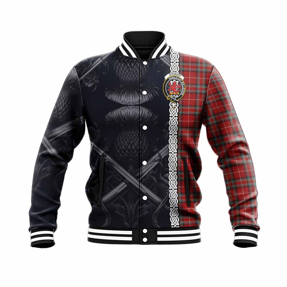 Stewart (Stuart) of Bute Tartan Baseball Jacket with Family Crest Cross Sword Thistle Celtic Vibes Unisex - Tartan Vibes Clothing