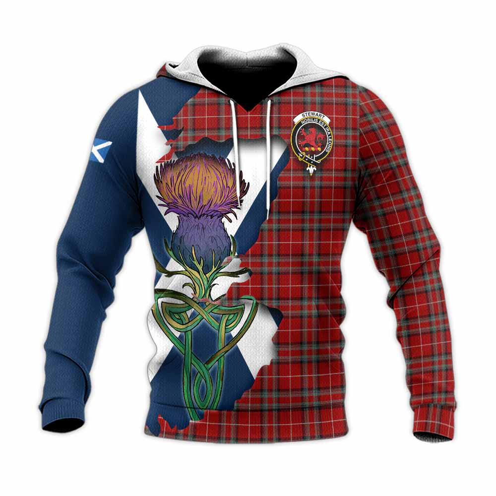 Tartan Vibes Clothing Stewart (Stuart) of Bute Tartan Family Crest Knitted Hoodie Scottish Thistle Celtic Inspired