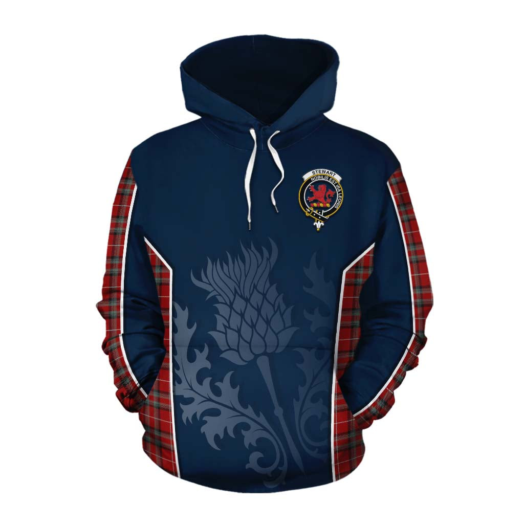 Tartan Vibes Clothing Stewart (Stuart) of Bute Tartan Cotton Hoodie with Family Crest and Scottish Thistle Vibes Sport Style