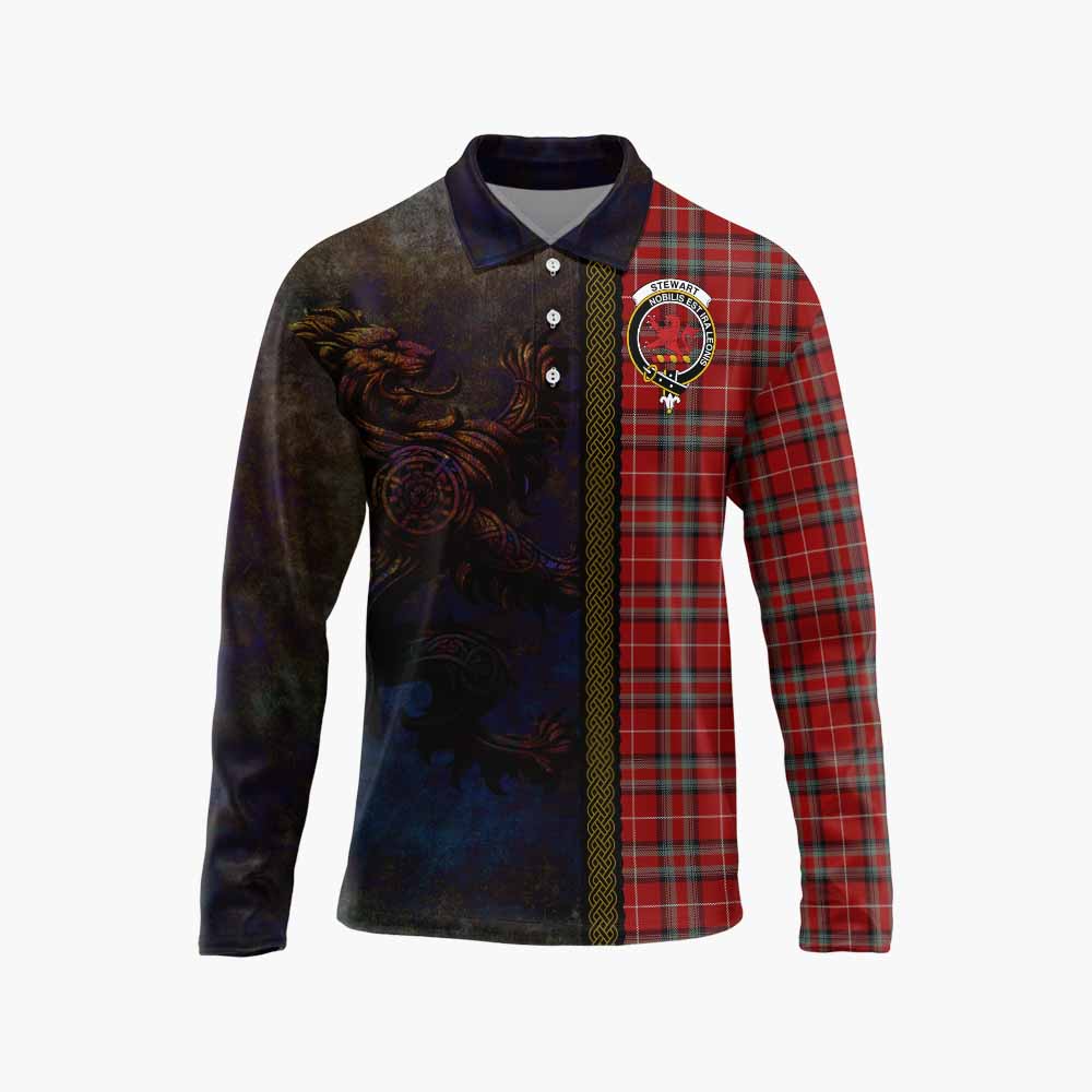 Tartan Vibes Clothing Stewart (Stuart) of Bute Tartan Family Crest Long Sleeve Polo Shirt Alba Gu Brath Be Brave Lion Ancient Style