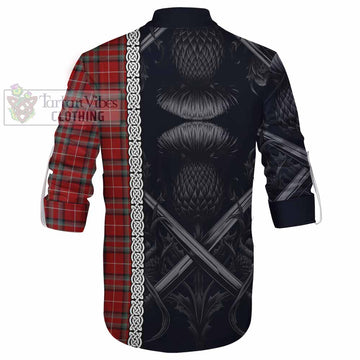 Stewart (Stuart) of Bute Tartan Ghillie Kilt Shirt with Family Crest Cross Sword Thistle Celtic Vibes - Tartan Vibes Clothing