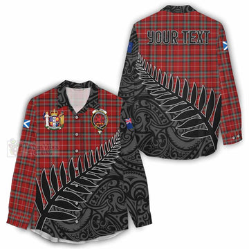 Stewart (Stuart) of Bute Crest Tartan Women's Casual Shirt with New Zealand Silver Fern Half Style - Tartan Vibes Clothing
