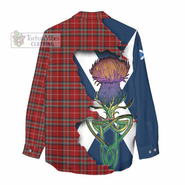 Tartan Vibes Clothing Stewart (Stuart) of Bute Tartan Family Crest Women's Casual Shirt Scottish Thistle Celtic Inspired