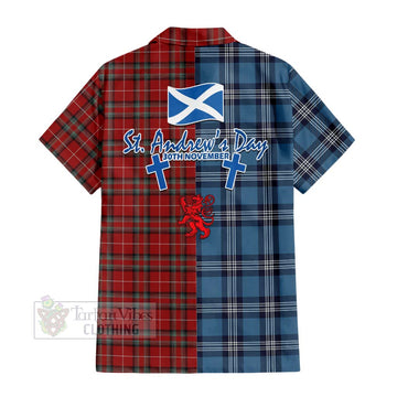 Stewart (Stuart) of Bute Tartan Hawaiian Shirt Happy St. Andrew's Day Half Tartan Style - Tartan Vibes Clothing