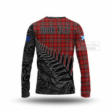 Stewart (Stuart) of Bute Crest Tartan Long Sleeve T-Shirt with New Zealand Silver Fern Half Style - Tartan Vibes Clothing