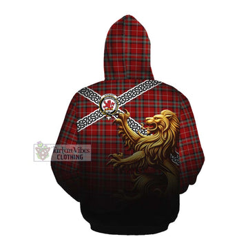 Tartan Vibes Clothing Stewart (Stuart) of Bute Crest Tartan Cotton Hoodie with Golden Lion Emblem Celtic Style