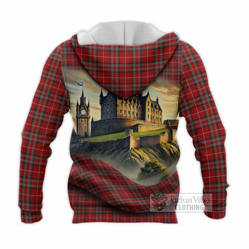 Tartan Vibes Clothing Stewart (Stuart) of Bute Tartan Family Crest Knitted Hoodie with Scottish Ancient Castle Style