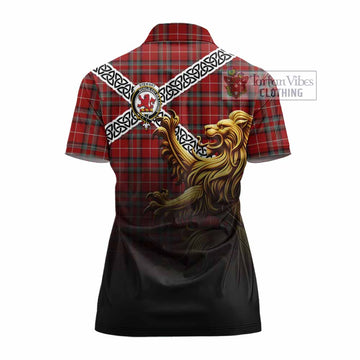 Stewart (Stuart) of Bute Crest Tartan Women's Polo Shirt with Golden Lion Emblem Celtic Style - Tartan Vibes Clothing