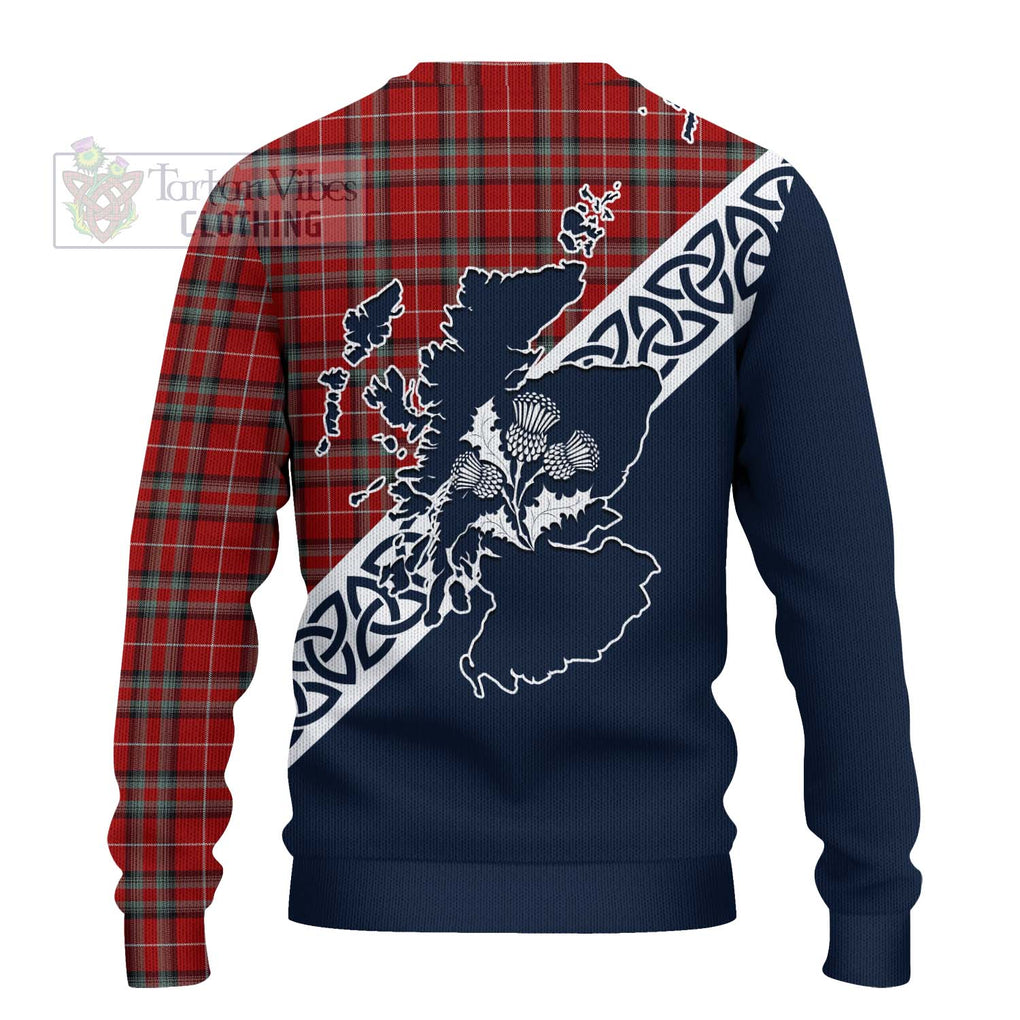 Tartan Vibes Clothing Stewart (Stuart) of Bute Tartan Knitted Sweater Featuring Thistle and Scotland Map