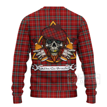 Stewart (Stuart) of Bute Tartan Ugly Sweater with Family Crest and Bearded Skull Holding Bottles of Whiskey - Tartan Vibes Clothing
