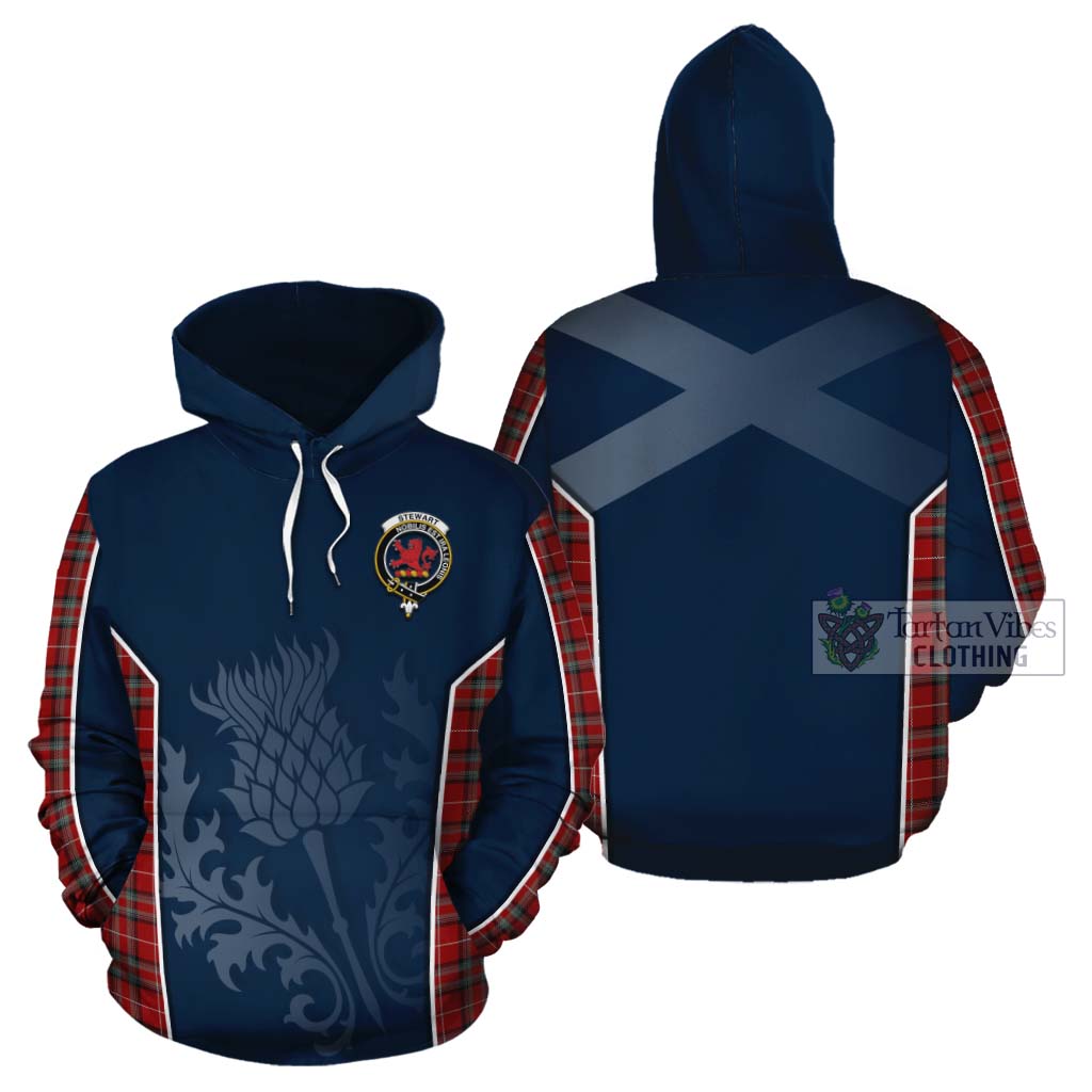 Tartan Vibes Clothing Stewart (Stuart) of Bute Tartan Cotton Hoodie with Family Crest and Scottish Thistle Vibes Sport Style