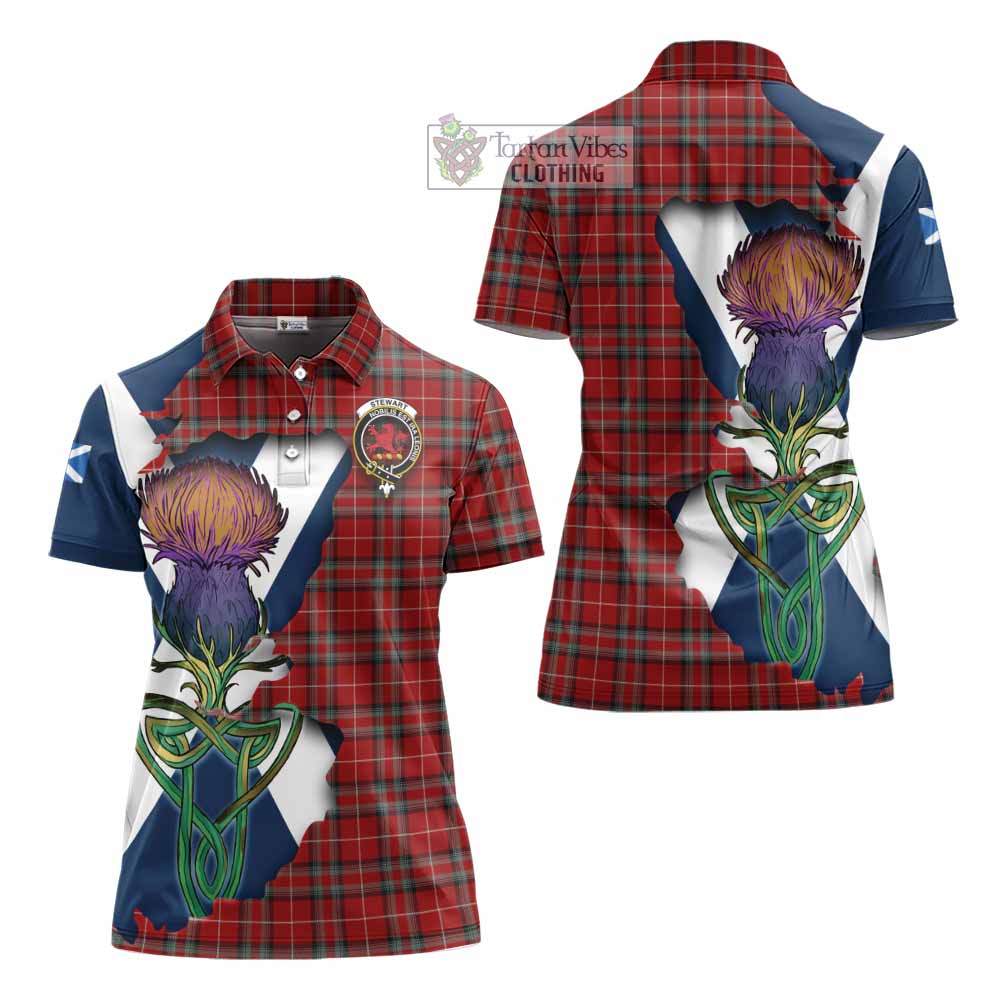 Tartan Vibes Clothing Stewart (Stuart) of Bute Tartan Family Crest Women's Polo Shirt Scottish Thistle Celtic Inspired