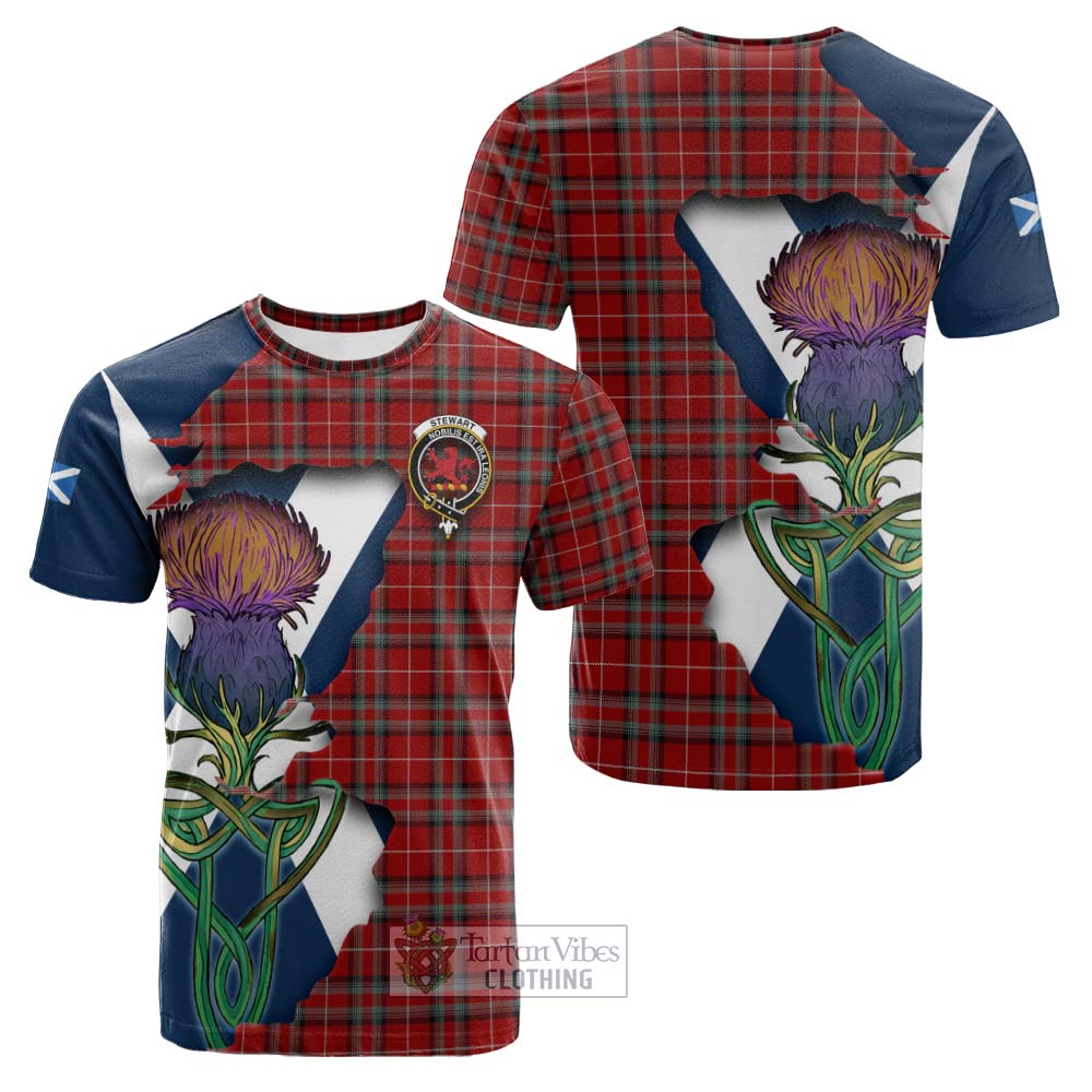 Tartan Vibes Clothing Stewart (Stuart) of Bute Tartan Family Crest Cotton T-shirt Scottish Thistle Celtic Inspired