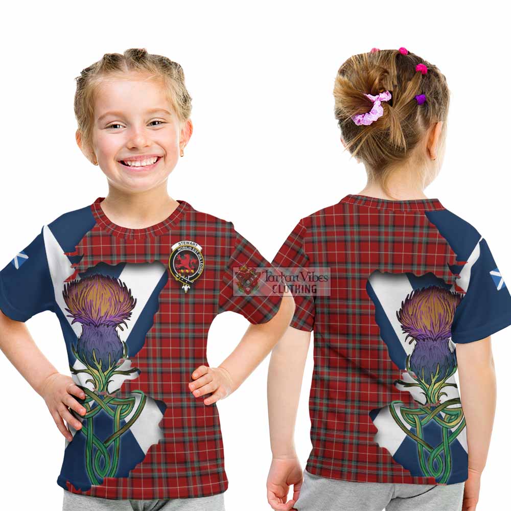 Tartan Vibes Clothing Stewart (Stuart) of Bute Tartan Family Crest Kid T-Shirt Scottish Thistle Celtic Inspired