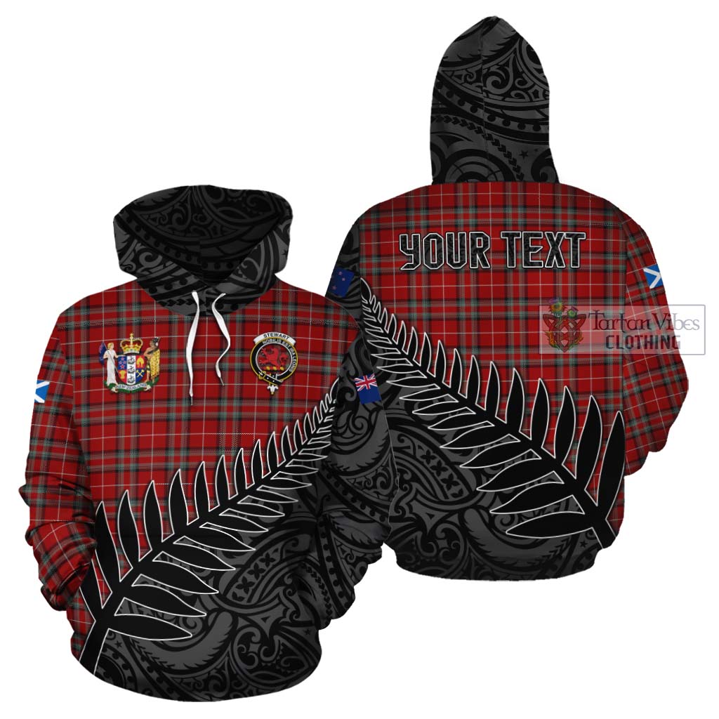 Tartan Vibes Clothing Stewart (Stuart) of Bute Crest Tartan Cotton Hoodie with New Zealand Silver Fern Half Style
