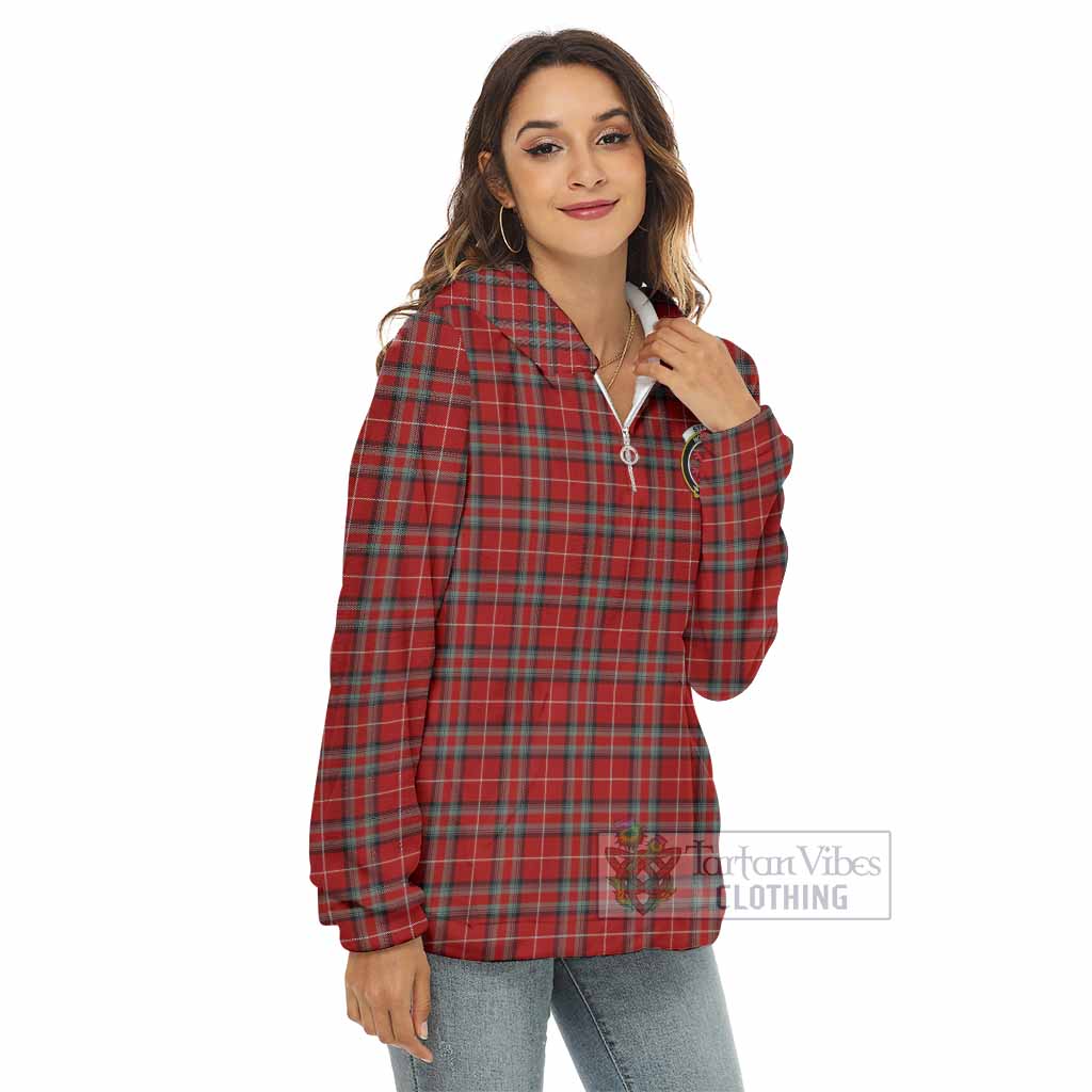 Tartan Vibes Clothing Stewart (Stuart) of Bute Tartan Crest Women's Borg  Half Zip Fleece Hoodie