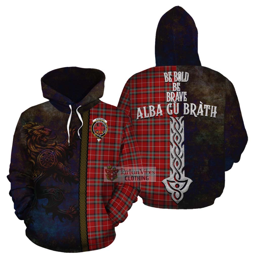 Tartan Vibes Clothing Stewart (Stuart) of Bute Tartan Family Crest Cotton Hoodie Alba Gu Brath Be Brave Lion Ancient Style