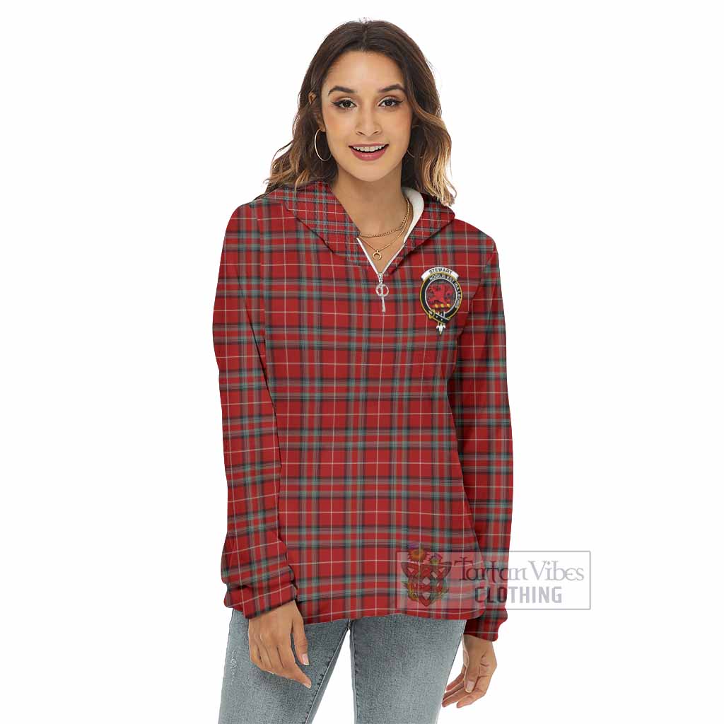 Tartan Vibes Clothing Stewart (Stuart) of Bute Tartan Crest Women's Borg  Half Zip Fleece Hoodie