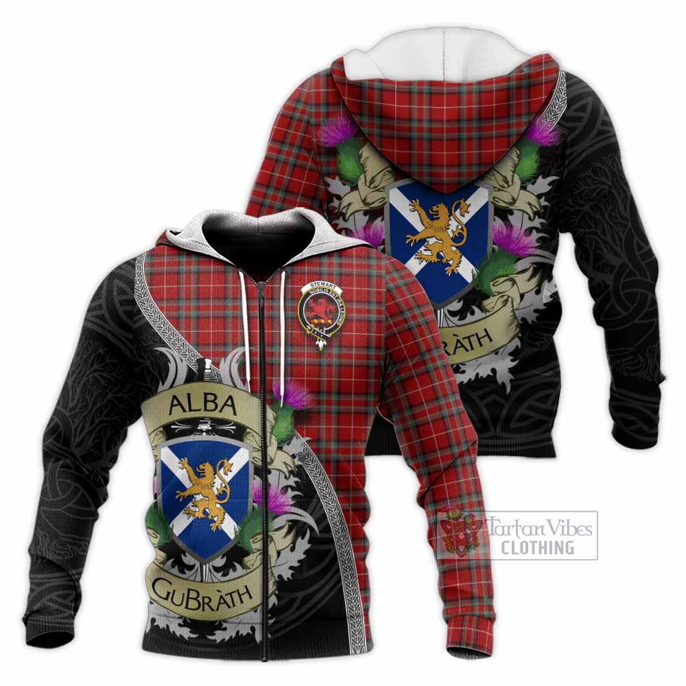 Tartan Vibes Clothing Stewart (Stuart) of Bute Tartan Family Crest Knitted Hoodie Lion Rampant Royal Thistle Shield Celtic Inspired