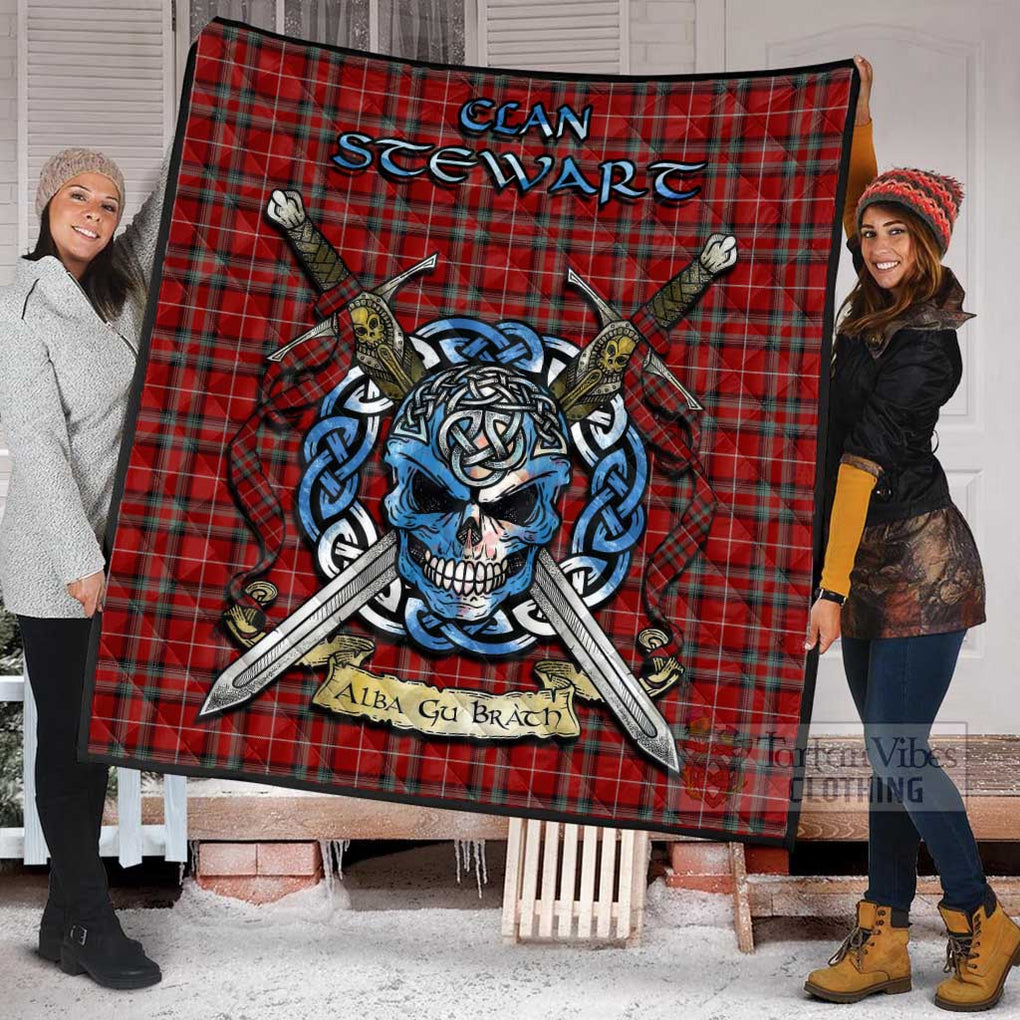 Stewart (Stuart) of Bute Tartan Quilt with Celtic Skull Alba Gu Brath Style - Tartan Vibes Clothing