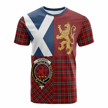Stewart (Stuart) of Bute Crest Tartan Cotton T-shirt with Lion Rampant Saltire Style - Tartan Vibes Clothing