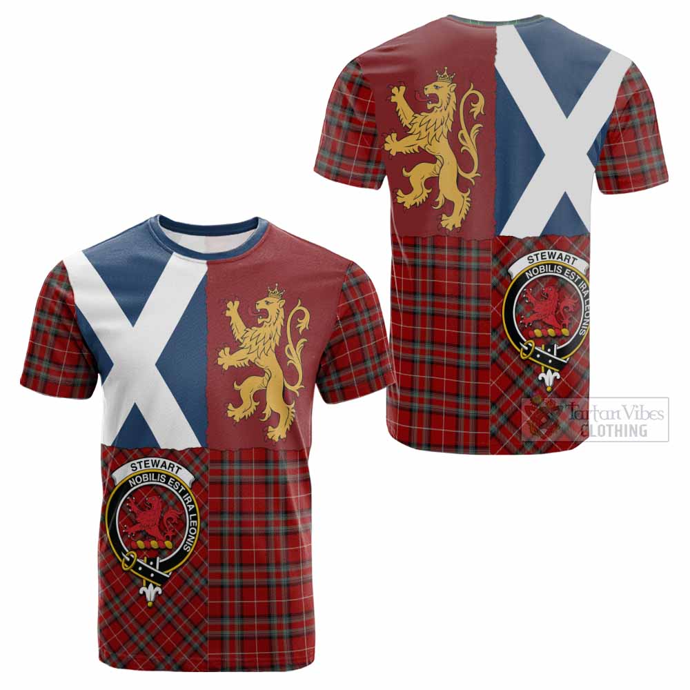 Stewart (Stuart) of Bute Crest Tartan Cotton T-shirt with Lion Rampant Saltire Style - Tartan Vibes Clothing