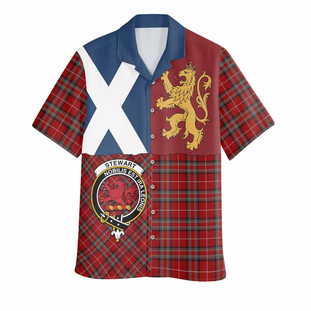 Stewart (Stuart) of Bute Crest Tartan Hawaiian Shirt with Lion Rampant Saltire Style