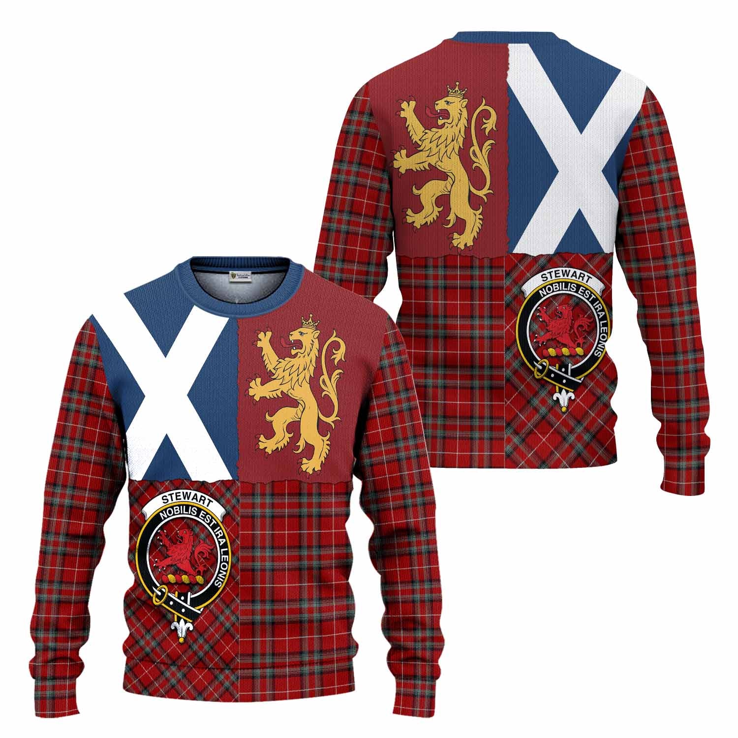Stewart (Stuart) of Bute Crest Tartan Knitted Sweater with Lion Rampant Saltire Style