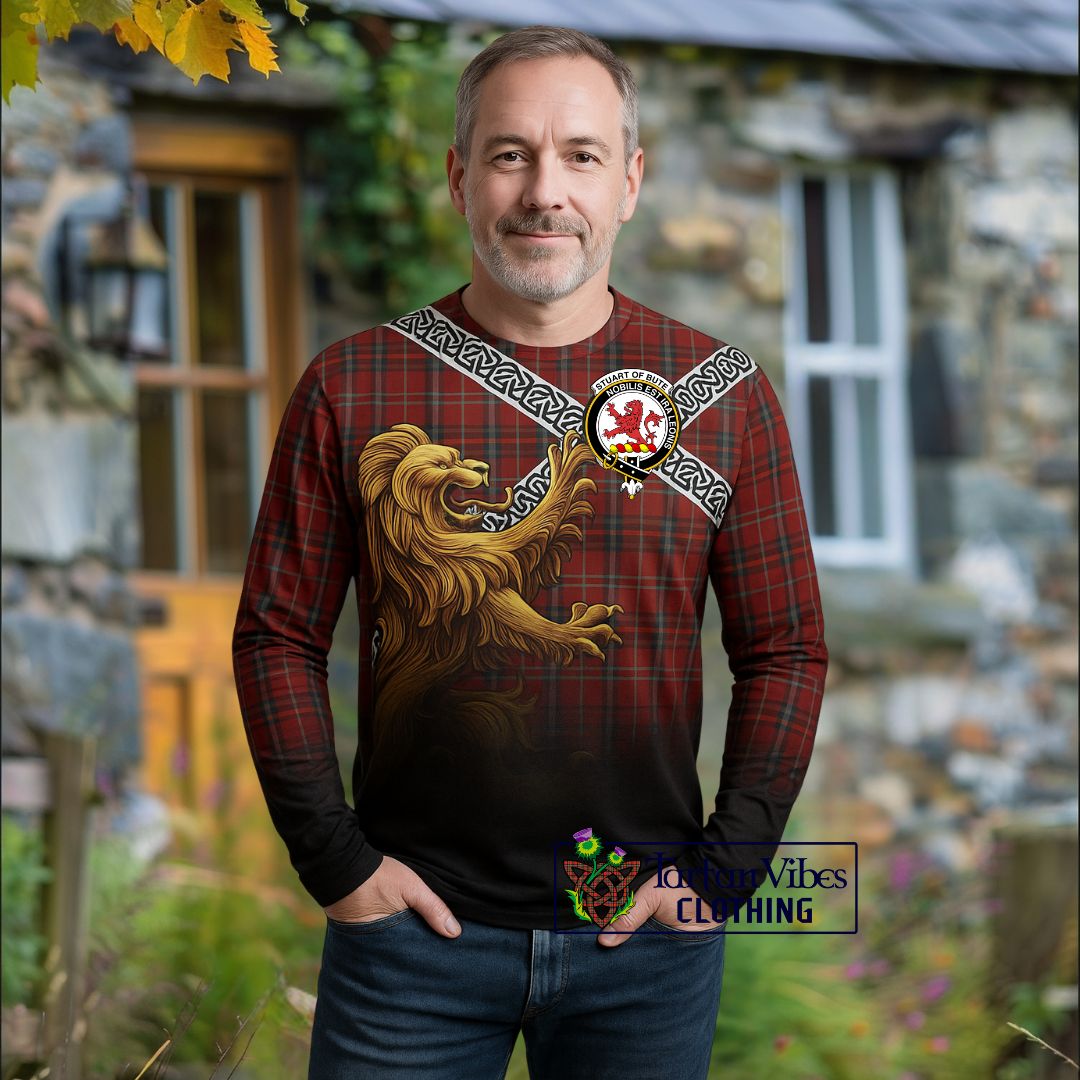 Stewart (Stuart) of Bute Crest Tartan Long Sleeve T-Shirt with Golden Lion Emblem Celtic Style