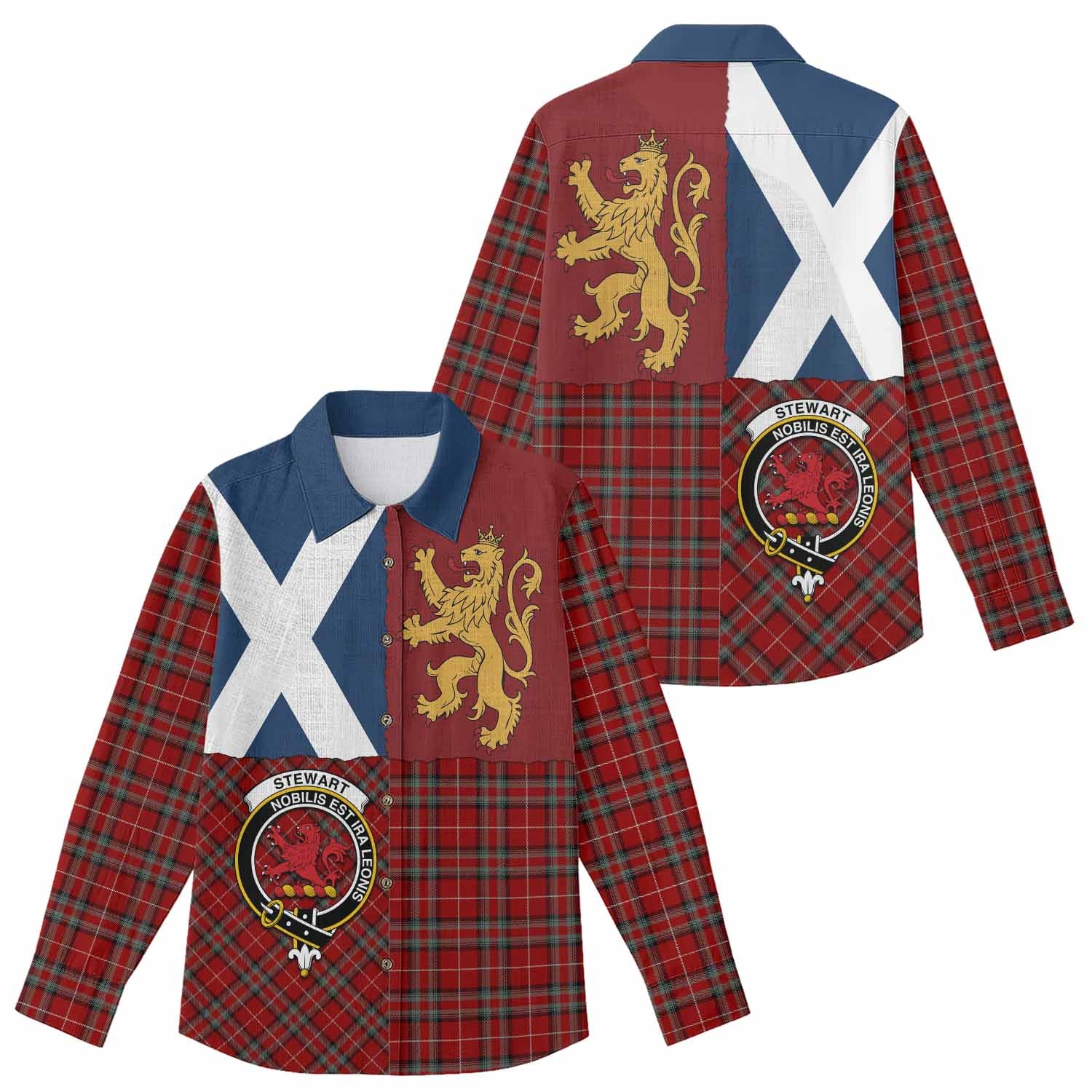 Stewart (Stuart) of Bute Crest Tartan Women Casual Shirt with Lion Rampant Saltire Style