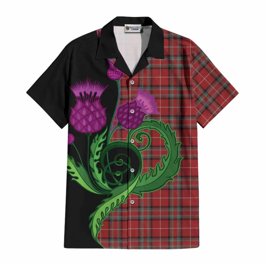 Stewart (Stuart) of Bute Tartan Cotton Hawaiian Shirt Traditional Scottish Thistle