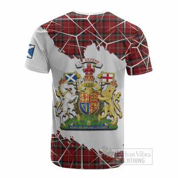 Stewart (Stuart) of Bute Tartan Cotton T-shirt with Family Crest and Lion Rampant Grunge Style