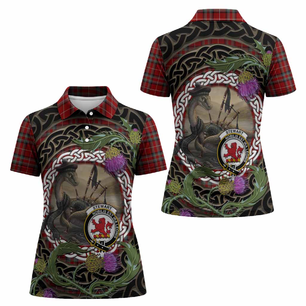 Stewart (Stuart) of Bute Tartan Crest Bagpipe Nessie Women Polo Shirt Scottish Loch Ness Monster Celtic Thistle