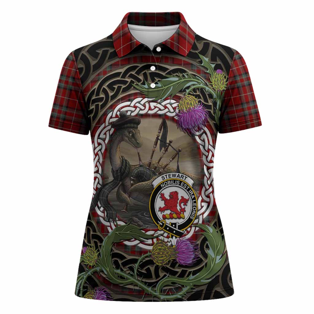 Stewart (Stuart) of Bute Tartan Crest Bagpipe Nessie Women Polo Shirt Scottish Loch Ness Monster Celtic Thistle