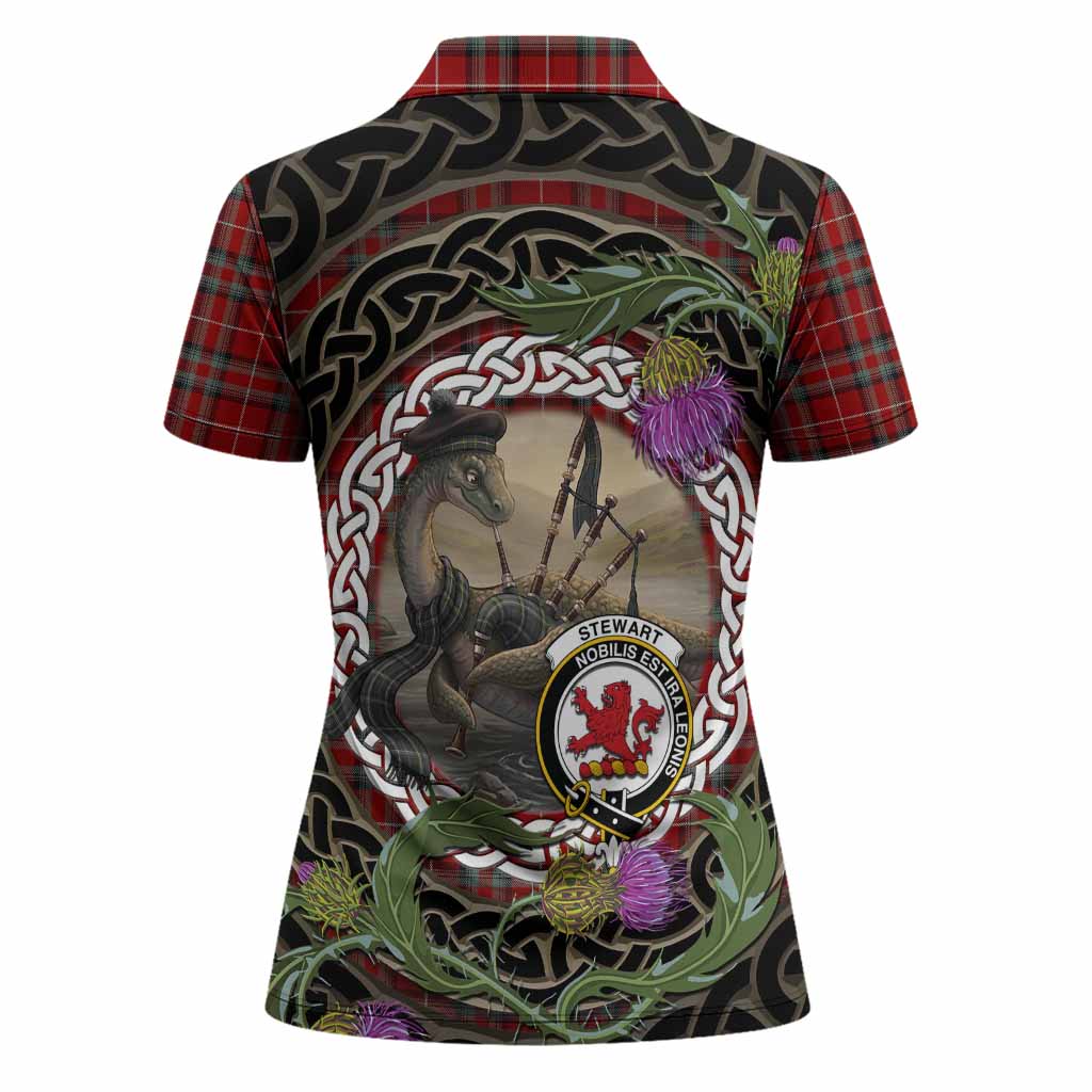 Stewart (Stuart) of Bute Tartan Crest Bagpipe Nessie Women Polo Shirt Scottish Loch Ness Monster Celtic Thistle
